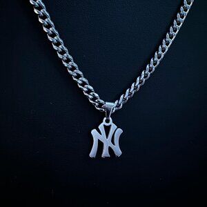 New York Yankees Necklace - NY - MLB - 5mm Cuban - 20" Silver Chain - Baseball